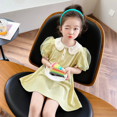 오렌지다몸 여아용 배색 카라 소매 땡땡 장식 반팔 원피스