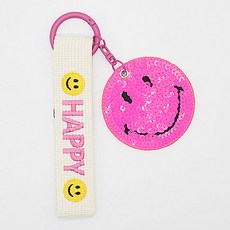 亮片微笑鑰匙圈, 象牙白亮粉色, 1個