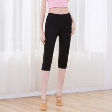 Malltoday 女款芭蕾女神芭蕾瑜伽棉質七分褲內搭褲, 22 黑色