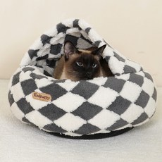 REDPUPPY 改過遷善 貓咪方塊躲貓貓屋, 格紋灰, 1個
