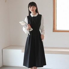 TANIZ 女款拼色長袖連衣裙, 黑色