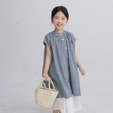 베이비맥스 여아용 엘라니 체크 셔링 반팔 원피스