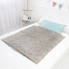 코니아일랜드 라텍스 어린이집 낮잠이불 세트 일체형, 블루(패드), 해피레빗 그레이(이불)