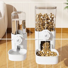 딩동펫 반려동물 울타리 걸이형 반자동 급수기 + 급식기 세트, 화이트, 1세트