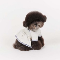 Miminko 狗狗條紋疊層洋裝 DW4AO1210, 象牙白, 1個