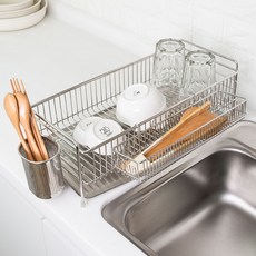 stopia 全不鏽鋼 304 新款 一手寬固定式碗盤瀝水架組, 1層, 銀色, 1套