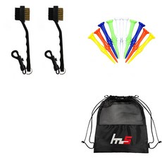 NAYASTYLE 高爾夫球桿頭清潔器 2入 + 塑膠高爾夫長球釘 10入 + 收納袋套組 GFYP-32-3+181PU, 隨機出貨(高爾夫球釘)