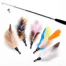 PETSMON 貓咪羽毛5件組 + 3節釣竿套組, 混合色, 1套