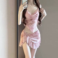 Goodif 女款海灘裝 顯瘦腰線 可愛愛心環繞裹裙 3件組, 粉紅色