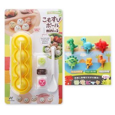 Mimi&O 小熊圓形迷你飯糰模具 + 恐龍便當裝飾籤 6件組, 混合色, 1套