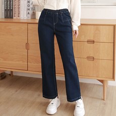 andstyle 女款開衩縫線鬆緊帶寬版牛仔褲 261434