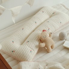 ChezBebe 嬰兒小熊刺繡寬型雙面枕, 象牙白