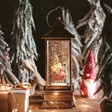 MORIANN 聖誕燈籠LED照明音樂自動下雪音樂盒, 紅色聖誕老人