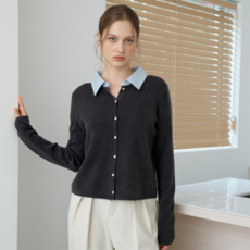 미니멈 여성용 에브리데이배색 카라 니트 긴팔 가디건 EC1CK013D