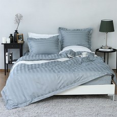 PACO HOME 60支高密度棉緞條紋單層被套+枕套組