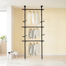 이지온 튼튼한 고정식 시스템 드레스룸 3단 행거 EWBS203C7, 블랙