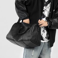 Unlines時尚簡約皮革斜背包, 黑色