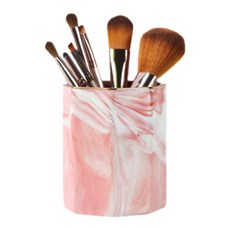 Jenowin 大理石紋陶瓷彩妝刷具眉刷收納筒, 1個, 粉紅色
