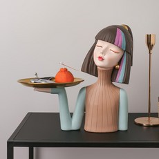 室內裝飾托盤女孩擺件, 棕色