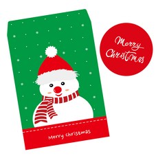 聖誕節禮物包裝紙袋 + 手寫貼紙組, 10套, 雪人