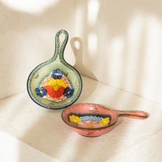 西里西亞 波蘭風手柄小菜盤2入組 (粉紅花漾+橄欖莫妮卡), 粉紅花朵,橄欖莫尼卡, 1組