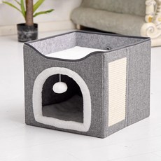 貓咪雙層軟墊貓抓板躲貓貓屋, 1個, 灰色