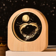 연하 크리스탈 원형 우드 프레임 LED 무드등+선물포장, 돌고래