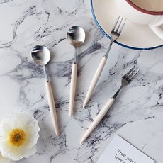 Bogen Eiffel 餐具組 銀色奶油白, 1組, 2p 茶匙 + 2p 茶叉