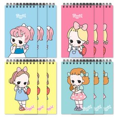 Tiny Girl上翻式筆記本 4種 68頁 77-0439, 藍色、粉色、黃色、薄荷色, 3套