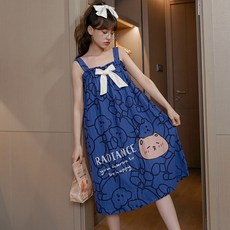 스팩트 여성용 베어 리본 시원한 여름 원피스 잠옷