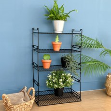 블록 화분정리 선반 4p + 바닥판 세트 M, 블랙, 5단