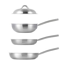 EDELKOCHEN Easy Prism 三層不鏽鋼平底鍋3入組 越南製造, 奶油色, 1組, 平底鍋 24cm+平底鍋 28cm+炒鍋 24cm+鍋蓋24cm