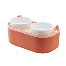 carno 架高式收納雙格寵物飼料碗, 1個, 橘子