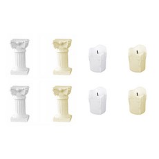 輕快風格迷你石膏桿 4p+LED 蠟燭蠟燭 4p 套組, 白色, 米色