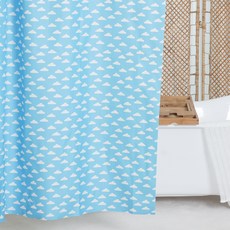 Sunny Cloud 布料防水浴簾 + 金屬夾環組, 1套, 天藍色