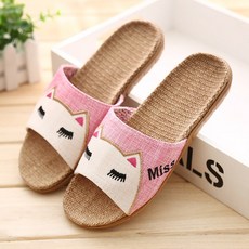 THE ZAKKA 亞麻卡通室內拖鞋, 粉色