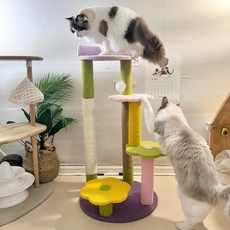 PETCA 貓咪花朵階梯式柱型貓抓塔, 1個, 混合顏色