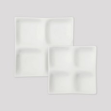 ssueim 陶瓷4格餐盤組 S號+L號, 白色, 1組