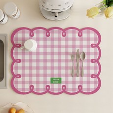 마켓에이 파스티 체크 방수 테이블 매트, 핑크, 30 x 40 cm, 2개