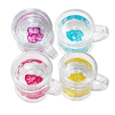壓花繡球花把手燒酒杯 4件組, 紅色、藍色、粉色、黃色, 1套