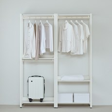 퍼니코 포니 40T 철제 드레스룸 시스템행거 옷장 800 2단 행거 + 800 1단 행거 세트 방문설치, 크림 화이트
