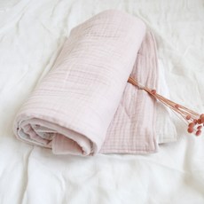 夢豆腐6層紗布雙面毯, 白色 粉色