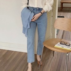 앤드스타일 여성용 소다라이트청 데님 9부 일자 청바지 262006