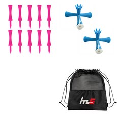 NAYASTYLE PE 高爾夫標準球梯 GFYP-169-5 10入 + ABS 高爾夫標準球梯 174-2PU 2入 + 收納袋套組, 粉紅色(GFYP-169-5), 藍色(174-2PU)