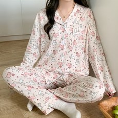 안나앤코 여성용 레빗라인 실크 긴팔 파자마 상하의 세트