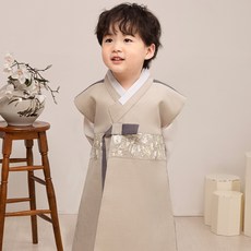 GAON BABY HANBOK 男童用 男款米色長褙子韓服套裝 AM191