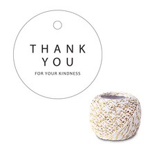 indi.k 簡約圓形黑色感謝吊牌 100入 + 白金色棉繩 18m, 1套, 黑色(吊牌), 白金色(棉繩)
