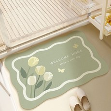 Wider Home 粉彩鬱金香蓬鬆腳踏墊, 綠色, 1個