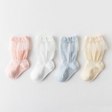 Hararoy女童款蕾絲雙色襪子 4件組