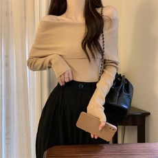 PEONIST 女款顯瘦露肩長袖針織衫